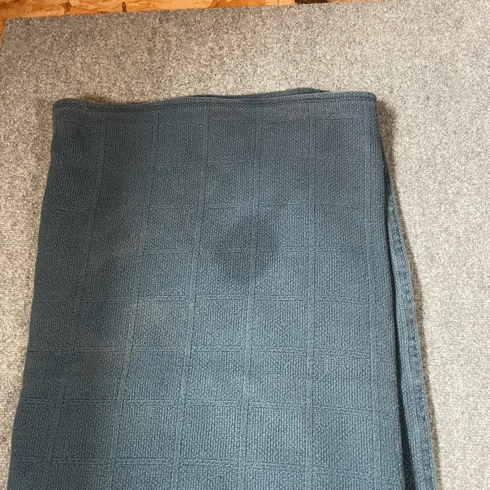 Ralph Lauren Home Cotton Throw Blanket Twin Navy Blue Grid Woven Made in USA